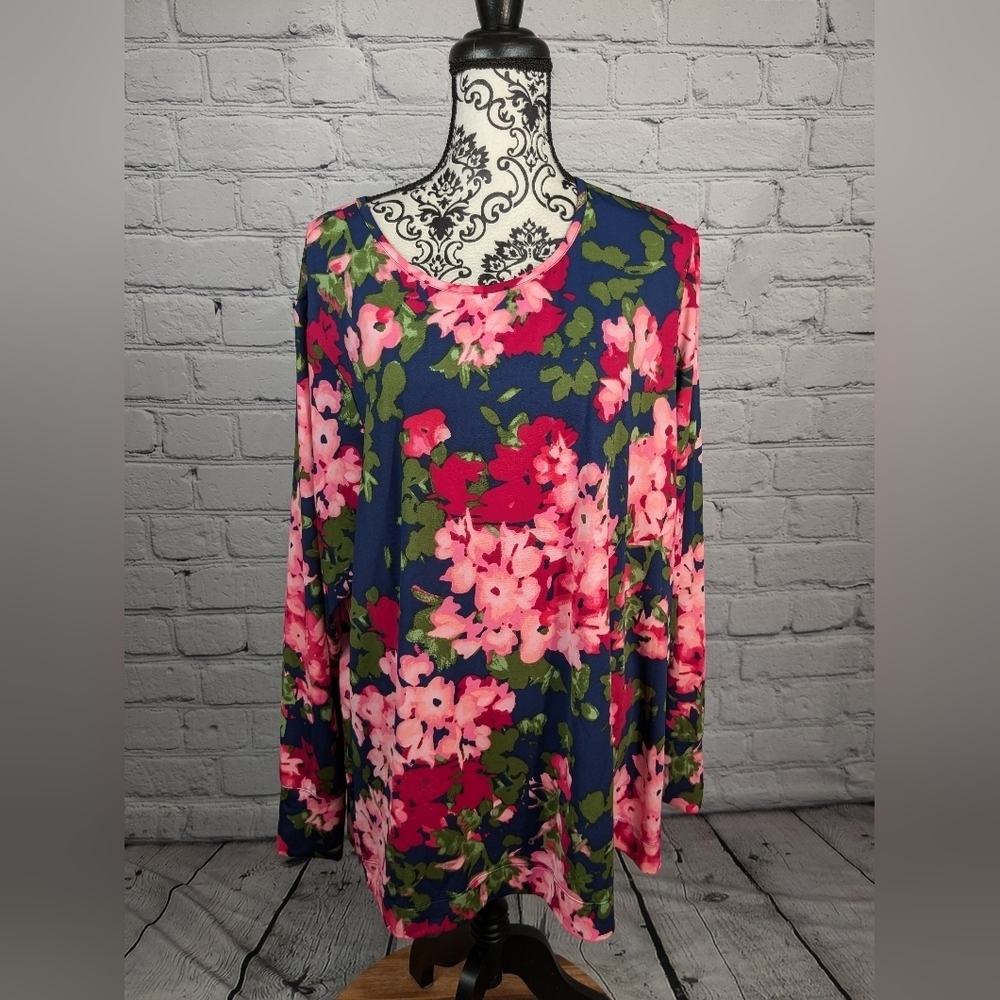 Lands End womens Long Sleeve Stretch Knit Plus Size 3x top Floral Print B18a